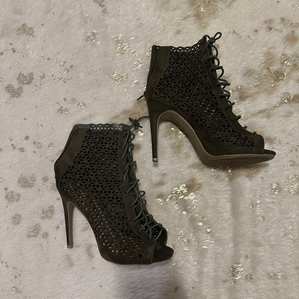 Olive Peep Toe Bootie